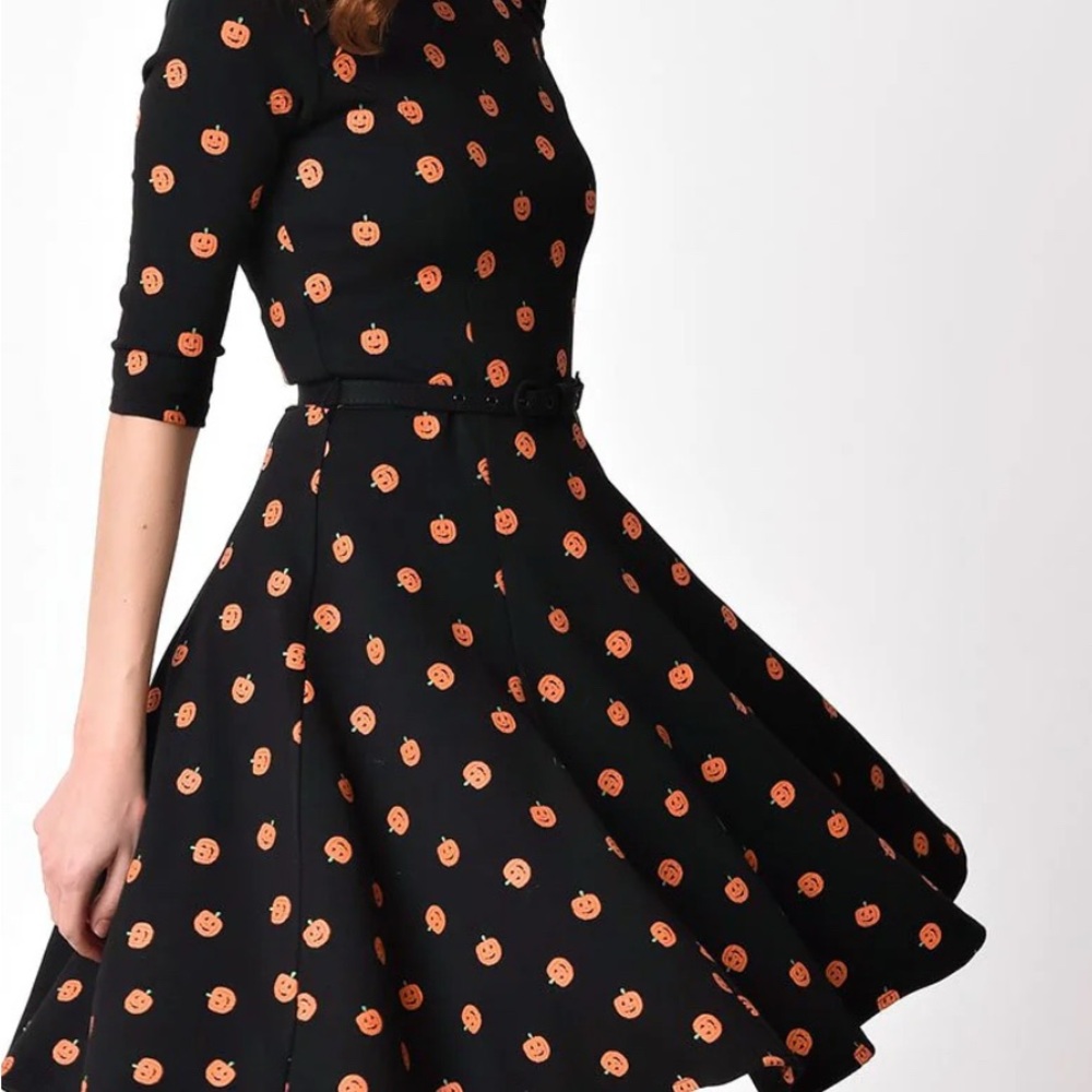 Unique Vintage Black and Orange Pumpkin Dress